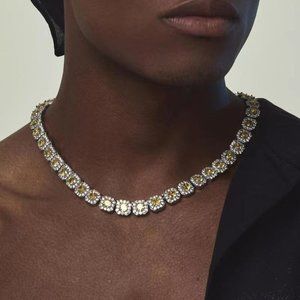 Necklace European and American rap iceout hip hop set yellow diamond Cuban even